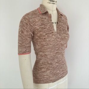 KATE SPADE Beige Pink Fine Knit Polo Sweater Top